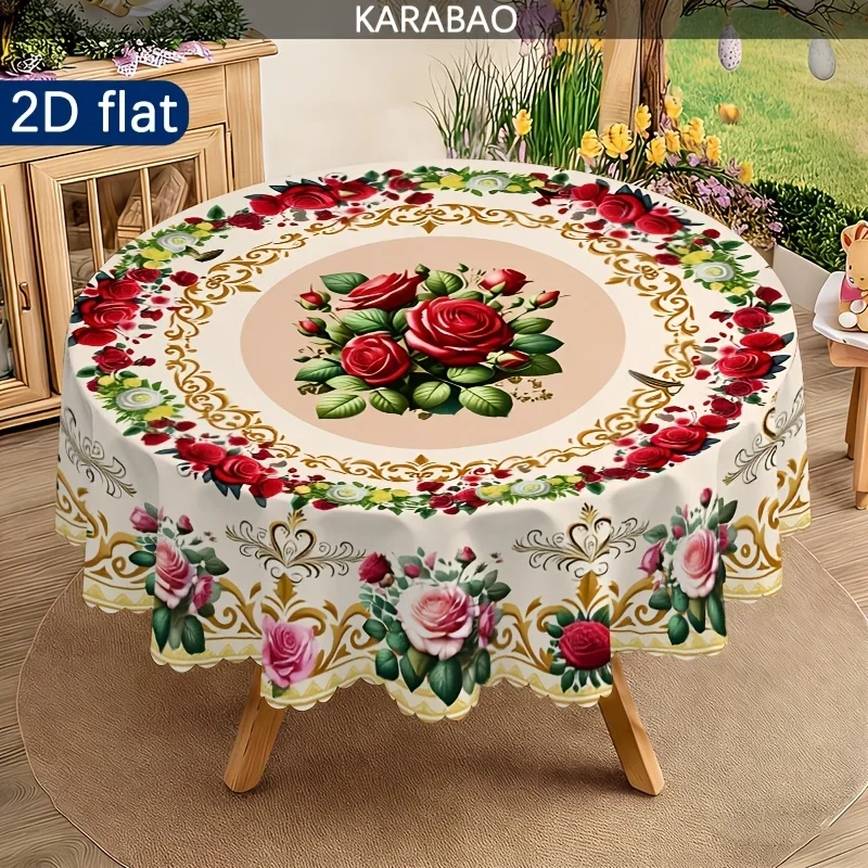 One Independence Day theme party tablecloth - European-style floral tablecloth - round tablecloth - gold borderxzj