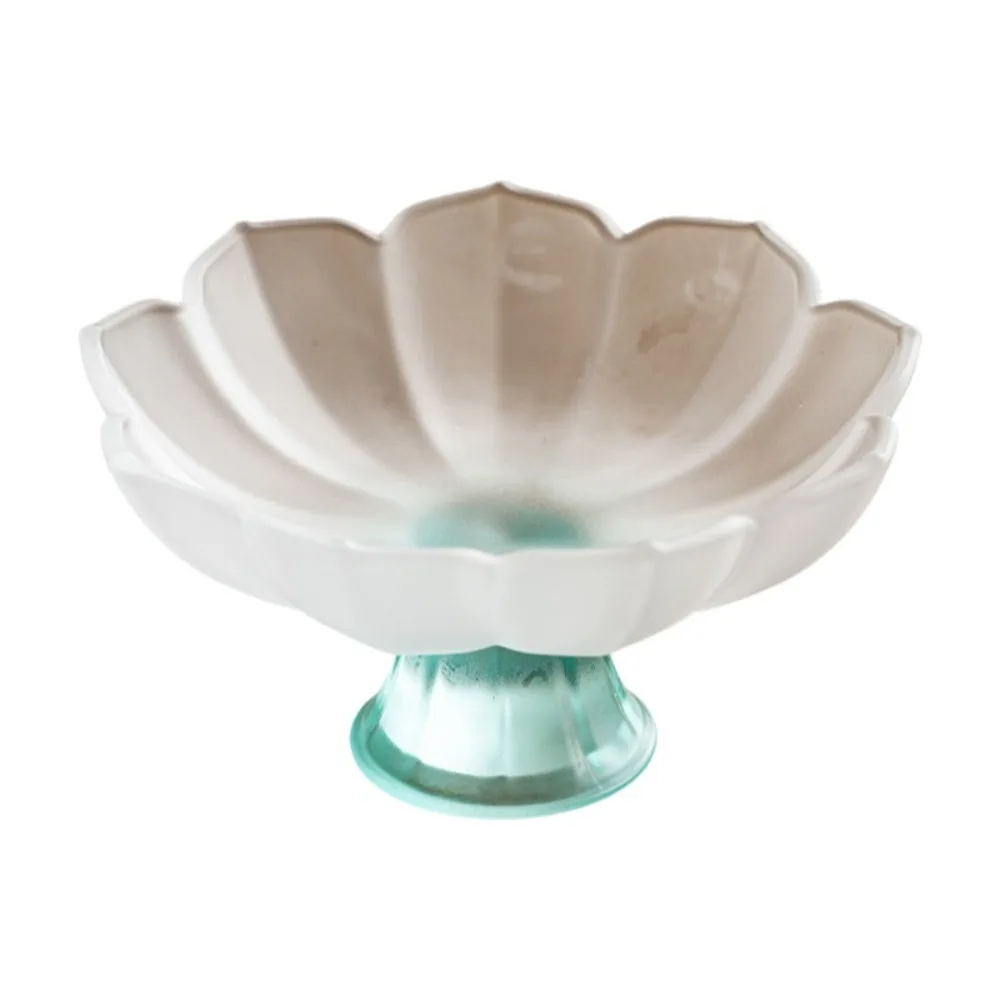 

Stylish Lotus Shaped Fruit Plate Glass Delicate Snacks Place Tray Matte Texture Coffee Table Tray Snack Serving