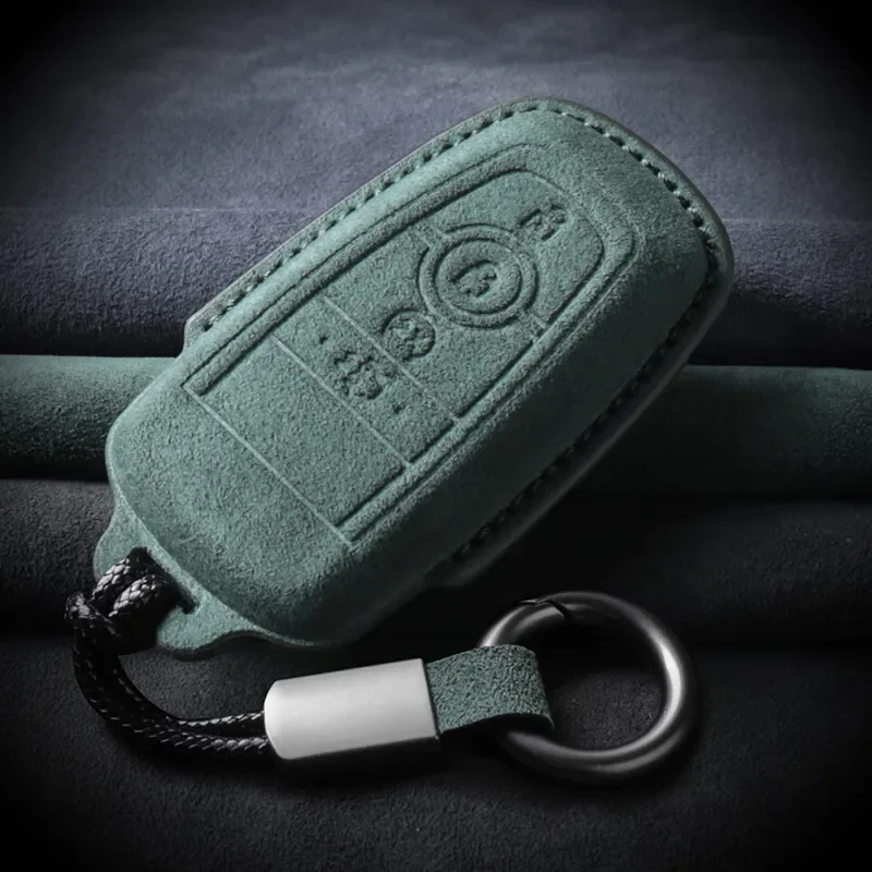 Leather High-quality Suede Car Key Case Cover Shell For Ford Edge Fusion Mustang Explorer F150 F250 F350 Ecosport Accessories