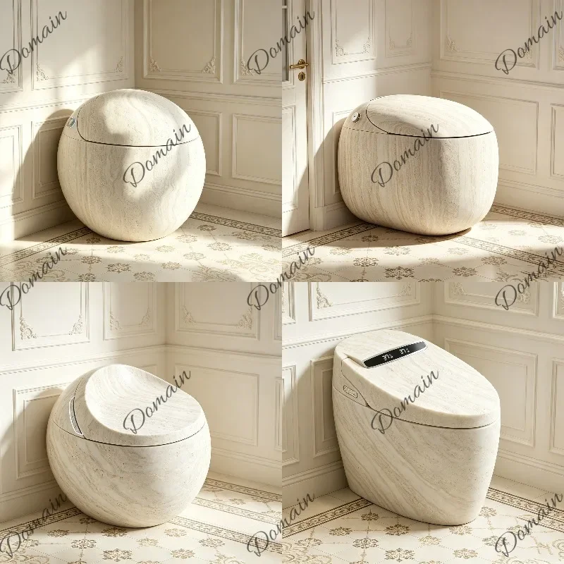 sBc French Cream Wind Tunnel Stone Egg Type Smart Toilet Fully Automatic with Water Tank Color Watermark Round Toilet