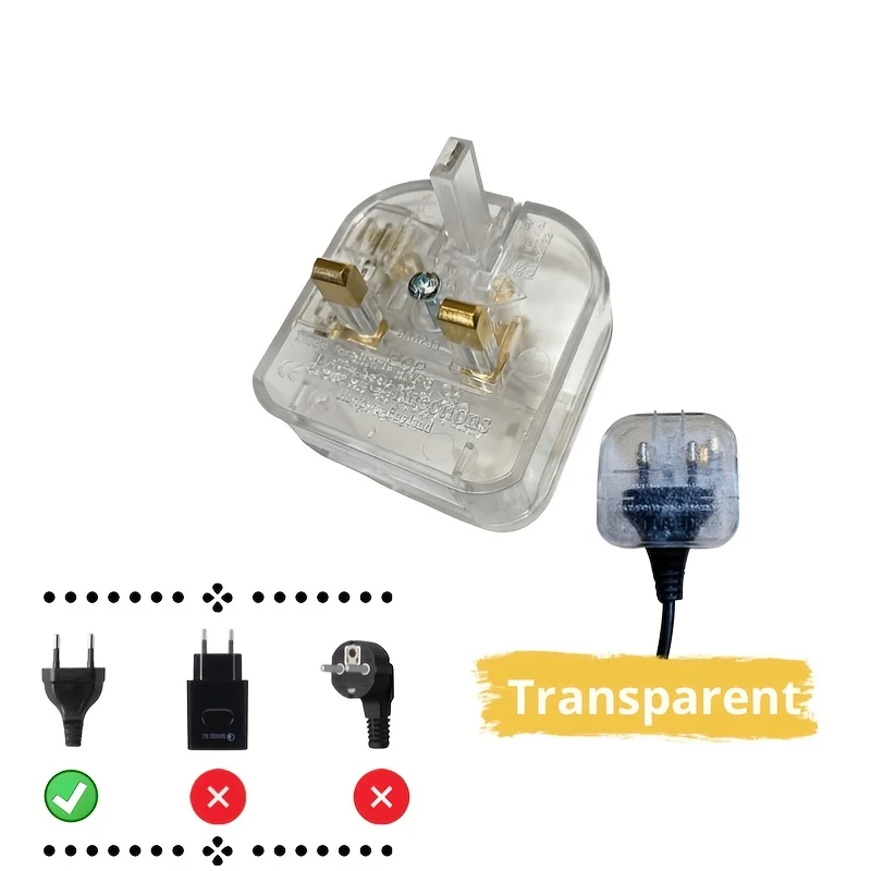 (EU TO UK | FUSED) Transparent EURO 2 Pin Plug Converter / EU To UK travel Plug / Power Converter