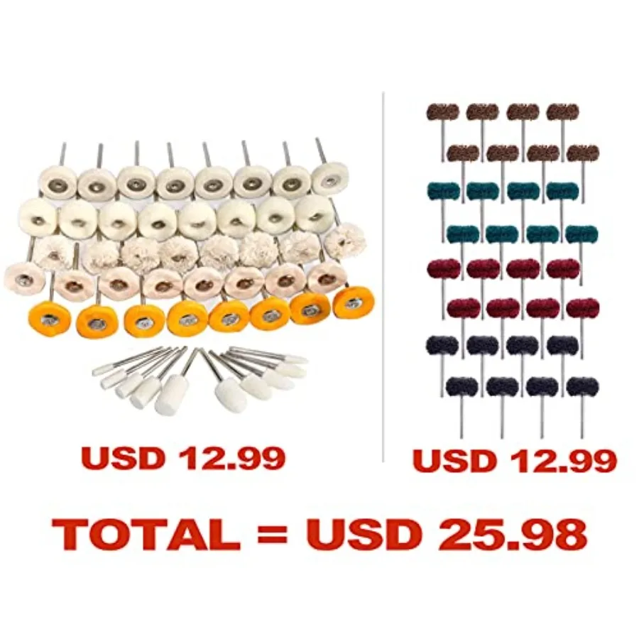 82PCS 1Inch Polishing Kit, Buffing Kit - Profional Wool Fabric Cotton Kit 50PCS and Abrasive Set (32PCS) Mounted 3mm Shank for