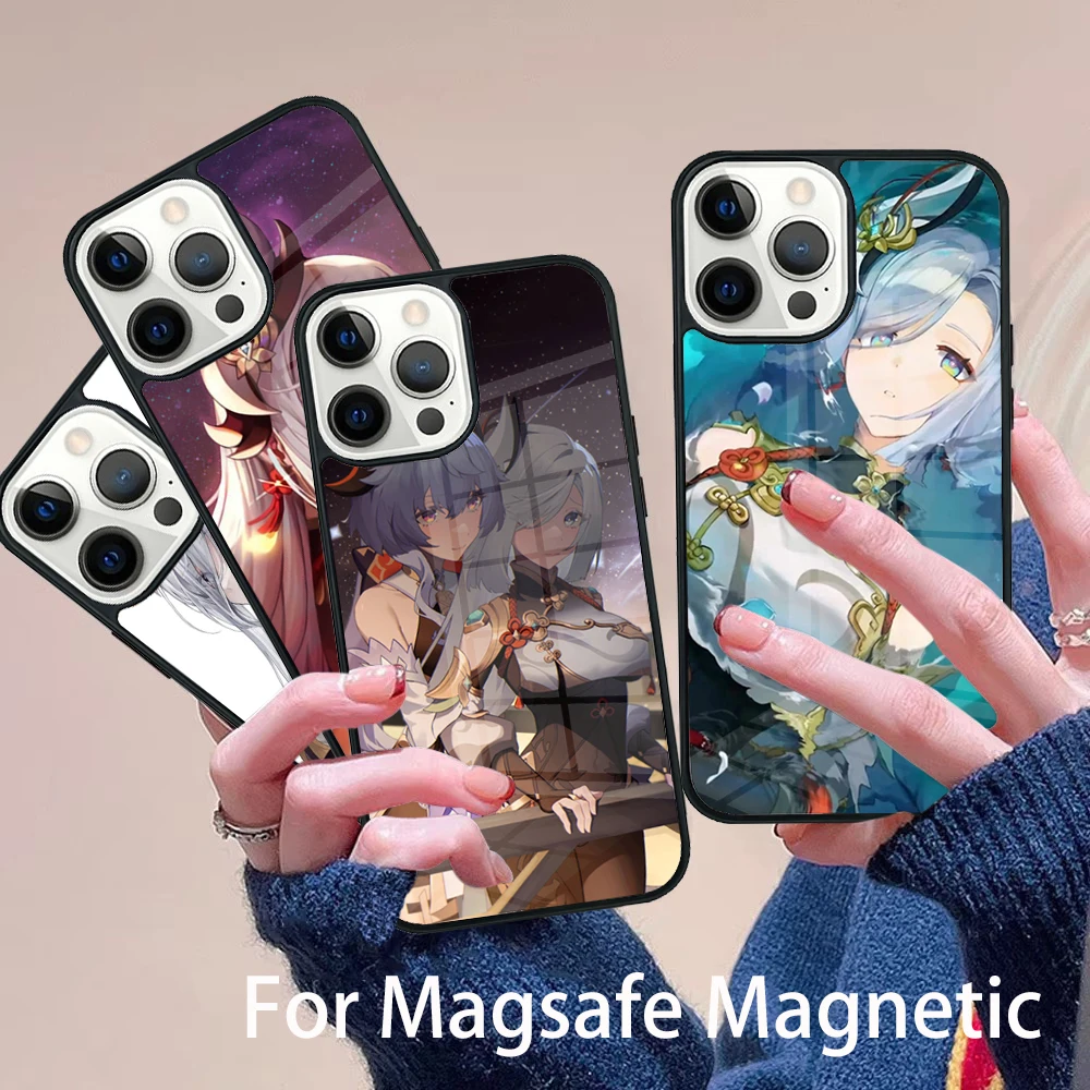 

Genshin Anime Shenhe Phone Case Magesafe Magnetic Wireless Charge Cover For IPhone 16 11 12 13 14 15 Pro Max Plus