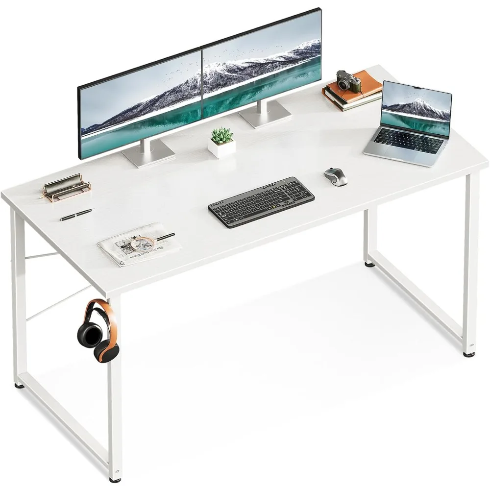 Escritorio de oficina en casa de 48 pulgadas, mesa de escritura compacta para espacios pequeños, escritorio con soportes para auriculares, blanco