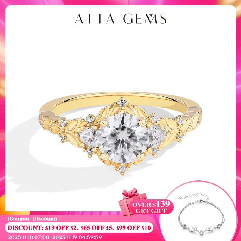 

ATTAGEMS 2025 Роскошное кольцо с муассанитом 1 карат D VVS1 с бриллиантом круглой огранки из стерлингового серебра S925 обручальные свадебные украшения для женщин подарок