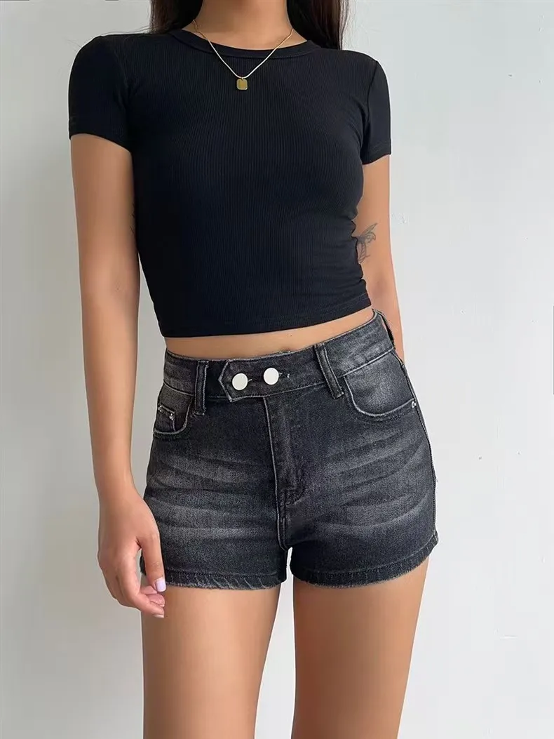 Shorts De Mezclilla Grises Mujer Cintura Baja Mini Shorts De Jeans Estilo Vintage De Vaquero Pantalones Cortos Ropa Harajuku