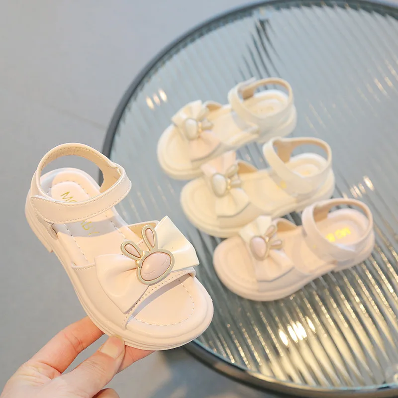 Girls Sandals 2023 Summer Children Sweet Bow Rabbit Princess Shoes Fashion Versatile Soft Sole Beach Sandals Casual Kids Shoes