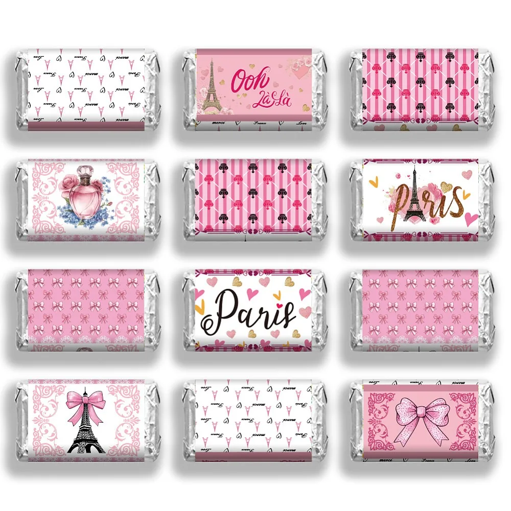 Leaf Paper Self Adhesive Mini Bar Wrappers Baby Shower Lable Stickers for Baby Boys Girls Shower Decor Eiffel Tower