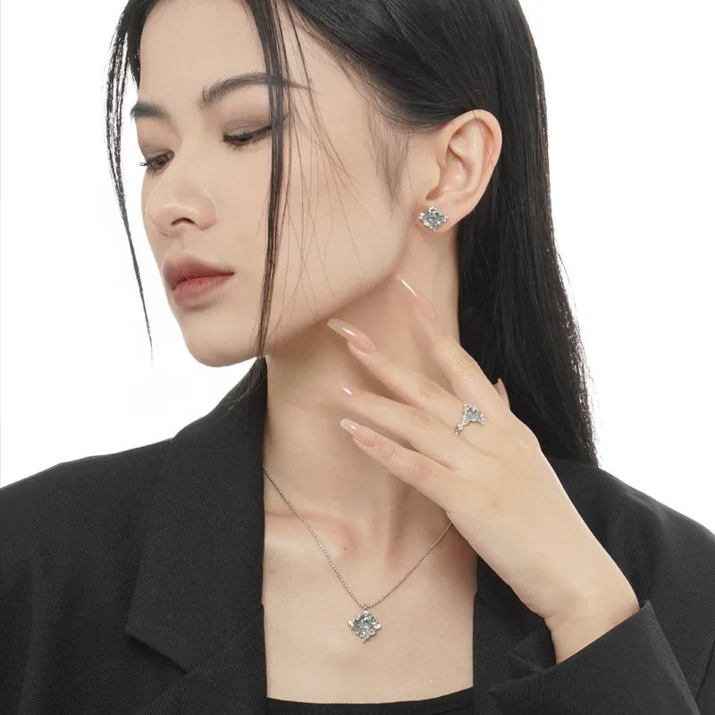 Irregular Diamond Pleated Necklace for Women Short Round Bead Drop Glaze Korean Fashion S925 Sterling Silver Jewelry