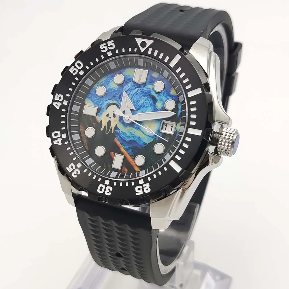 44mm NH35 Fashion Watch Unidirectional Rotating Bezel Sapphire Glass 316L Stainless Steel 50M Waterproof