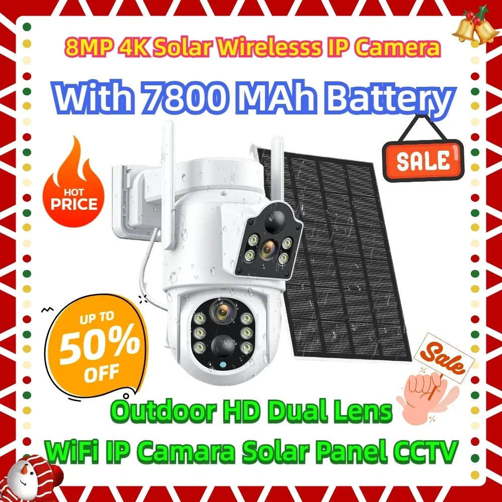 

With 7800 MAh Battery Outdoor HD Dual Lens WiFi IP Camara Solar Panel CCTV Security 8MP 4K Solar Wirelesss IP Camera