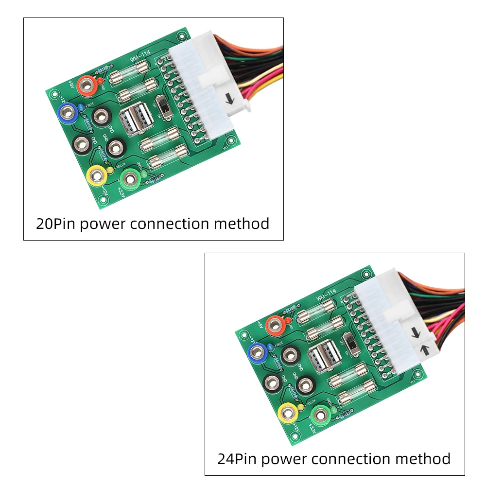 20/24-контактный разъем питания ATX для настольного компьютера, модуль адаптера питания 3,3 В, 5 В, 12 В, 4-цветный светодиодный индикатор дисплея, 4,0 мм, штекер типа «банан» 2 USB