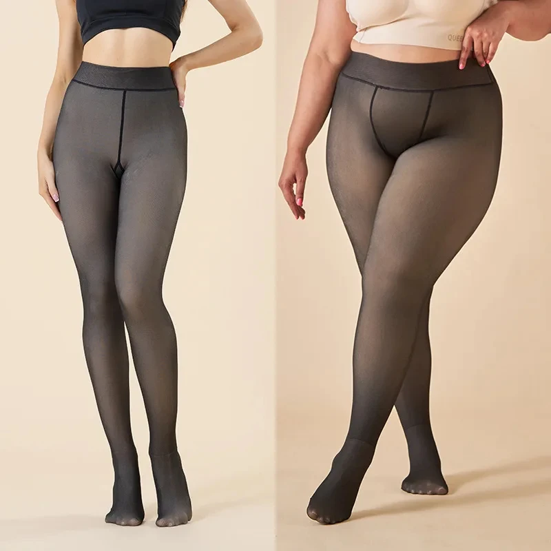 Thermische Kousen Vrouw Winter Warme Fleece Elastische Panty Vrouwen Doorschijnende Slanke Fluwelen Dikke Panty Sexy Hoge Taille Leggins