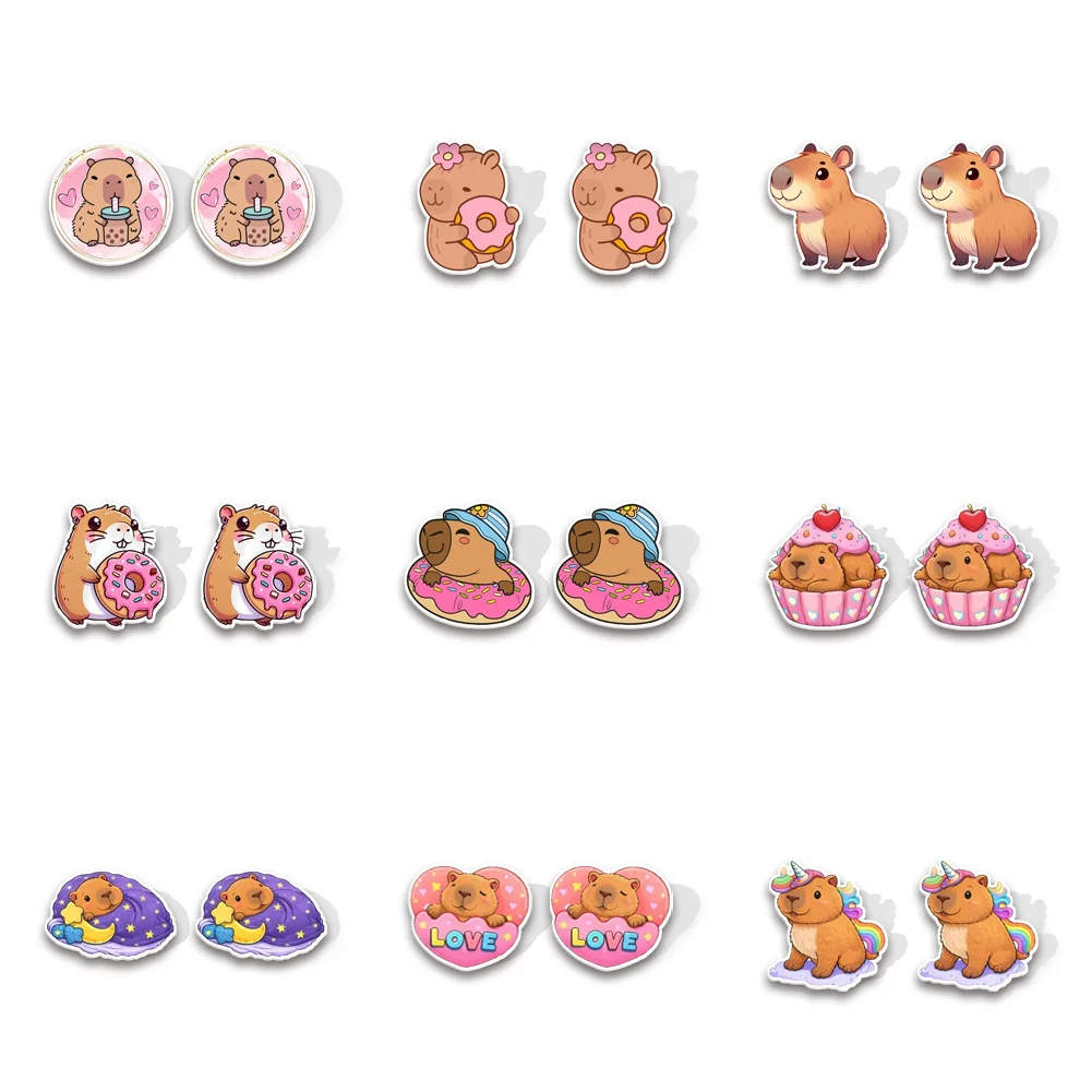 Cartoon Capybara Resin Earrings Epoxy Pendant Earrings Design Stud Earrings Acrylic Girls Accessories