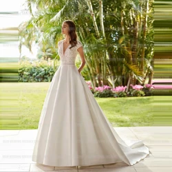 Simple Boho Women's Mermaid Wedding Dresses A Line Bohemia V Neck Sexy Bridal Gowns Sleeveless Satin Vestido De Novia Customized