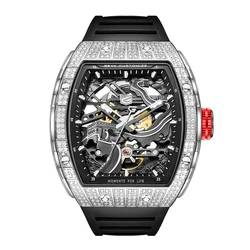 GEYA Automatic Men’s Mechanical Wristwatch, Skeleton Black Dial with Stainless Steel Luminous Adjustable Silicone Band 78151