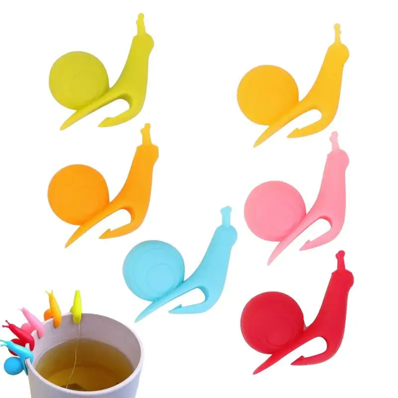 Animal Tea Bag Holders 6pcs Food Grade Cute Snail Shape Silicone Tea Bag Holder Waterproof Different Colors Tea Bag Clip Marker