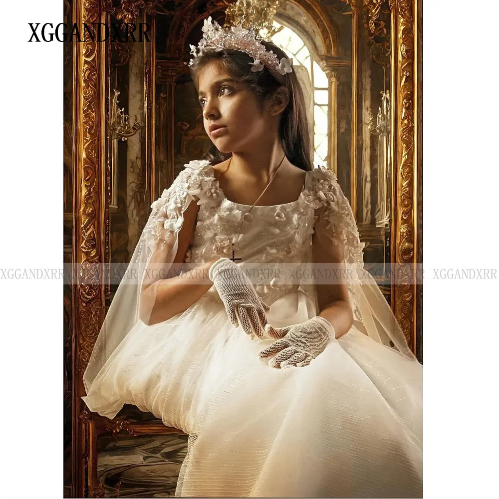 Elegant Flower Girl Dress 2025 White Mini Quinceanera Birthday Party Gown Wedding Formal Pageant Daughter Sister Princess