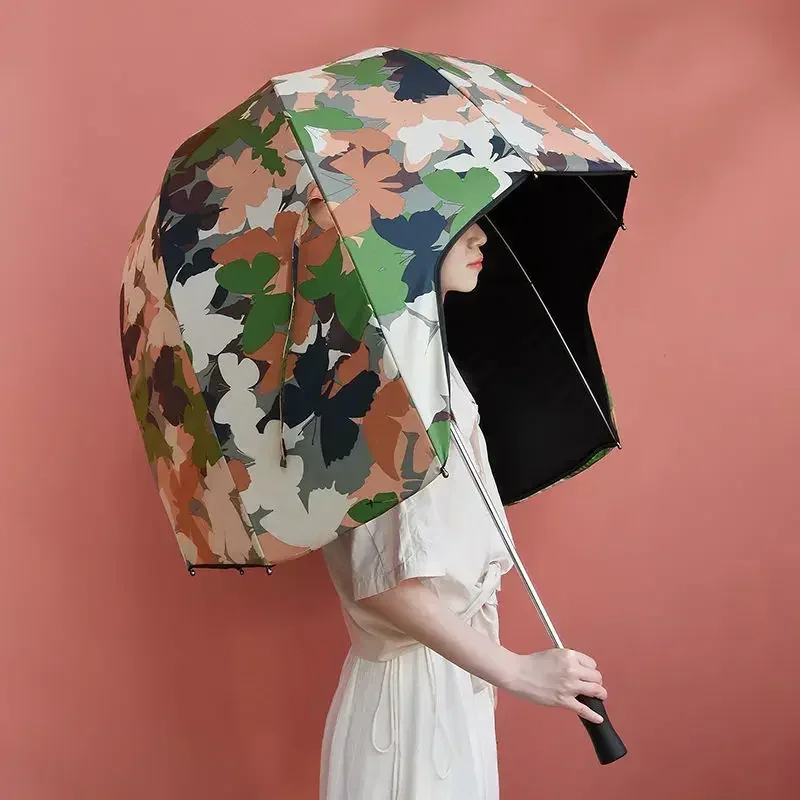 Helmet hat umbrella cover female adult oversized sunscreen anti-ultraviolet sunshade long handle umbrella decorative umbrella