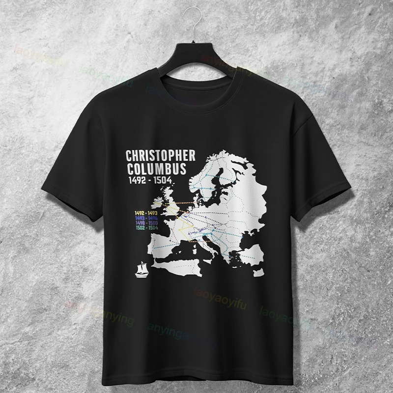 

Funny Columbus' Voyages 1492-1504 Graphic T-shirt for Man & Women 100% Cotton Round Neck Short Sleeve Casual Streetwear Tshirts
