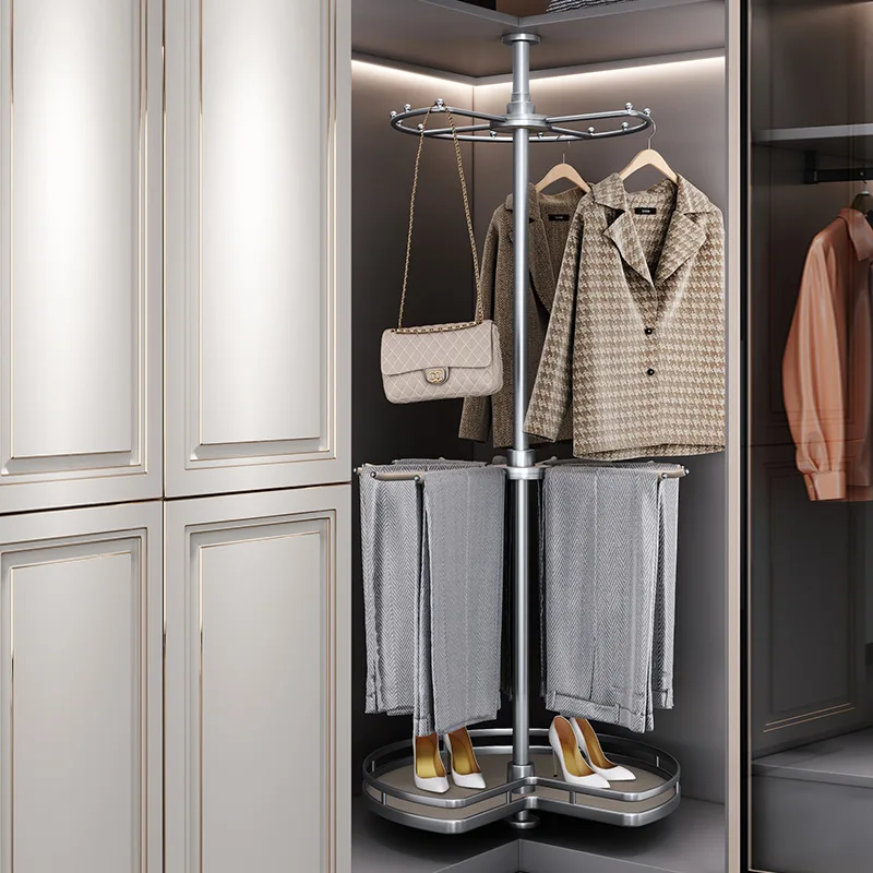 

Rotating hanger 360 degree multi-function cloakroom corner storage wardrobe
