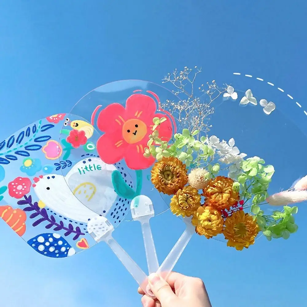 Multi-functional Plastic Transparent Fan Round Handheld Graffiti Fans Unfinished Thicken Handicrafts Children