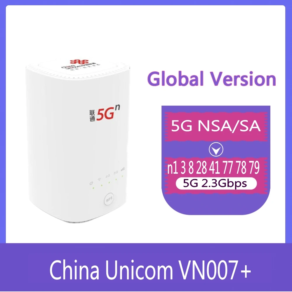 

China Unicom VN007+ 5G CPE Wireless Router NSA SA 2.3Gbps Sim Slot Router Mesh wifi 5g CPE Modem Wireless High-power