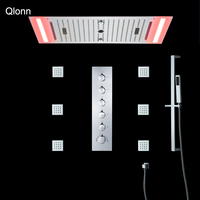 Qlonn 638x338mm Music LED Shower Head Rainfall Bathroom Faucet 5 Functions Shower System Set Thermostat Diverter Concealed Mixer