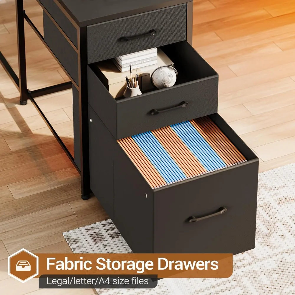 مكتب ألعاب على شكل حرف L، مكتب كمبيوتر على شكل حرف U قابل للعكس مع مخرج طاقة وأرفف تخزين، أضواء LED لمكتب الألعاب الزاوية #6