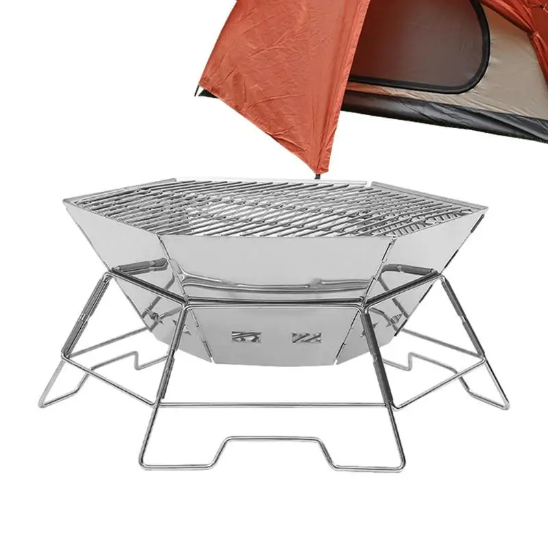 Hexagonal Folding BBQ Grill For Camping Outdoor Fire Pits Portable Charcoal Grill Firewood Stove Burner Oven Heating WoodBurner