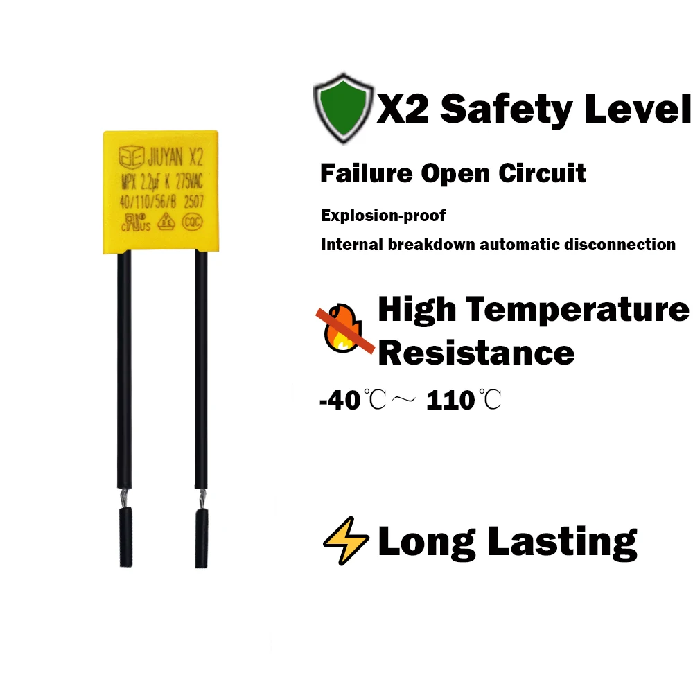 2.2µF X2 Safety Capacitor 275V AC with Leads 225K For Smart Home, LED Lighting, Power Adapter, Audio Equipment