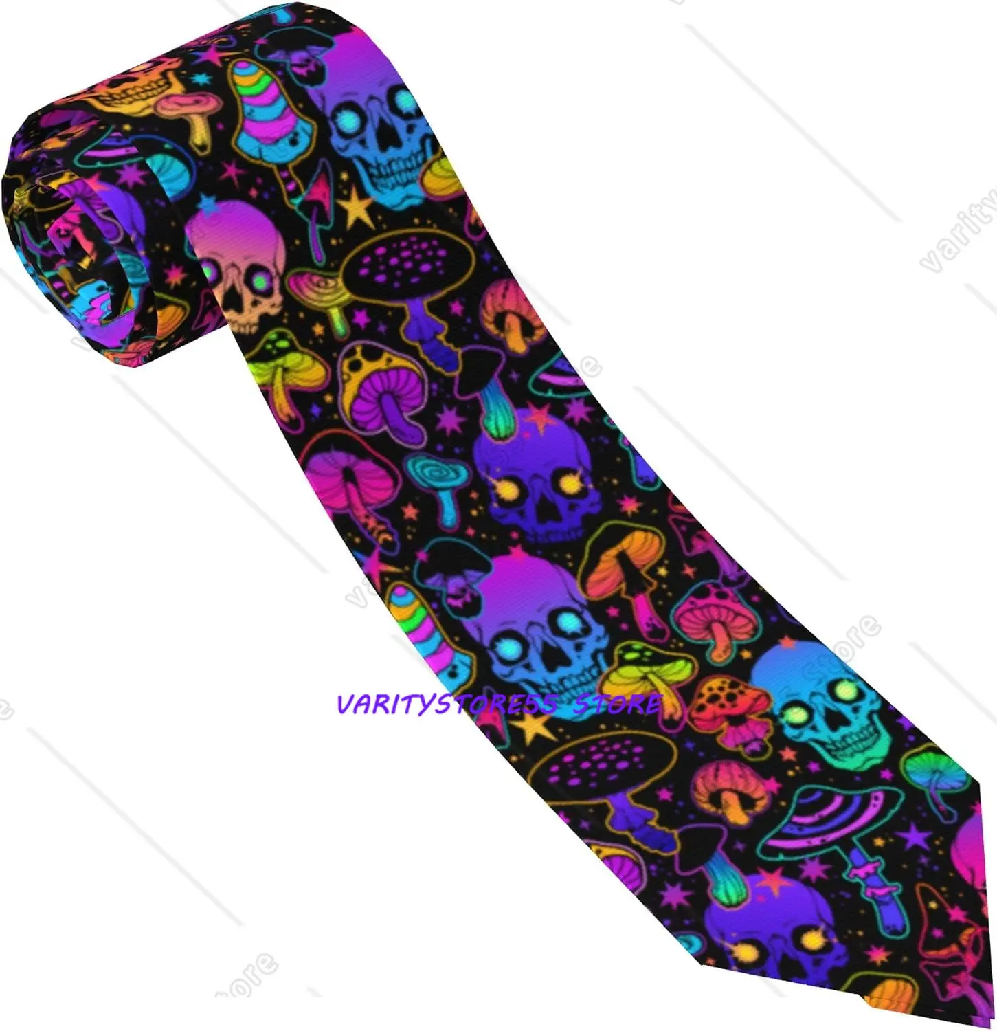 Mushrooms Skulls Ties for Men Funny Neckties Polyester Textile Soft Neck Ties for Weddings Party Valentine's Day