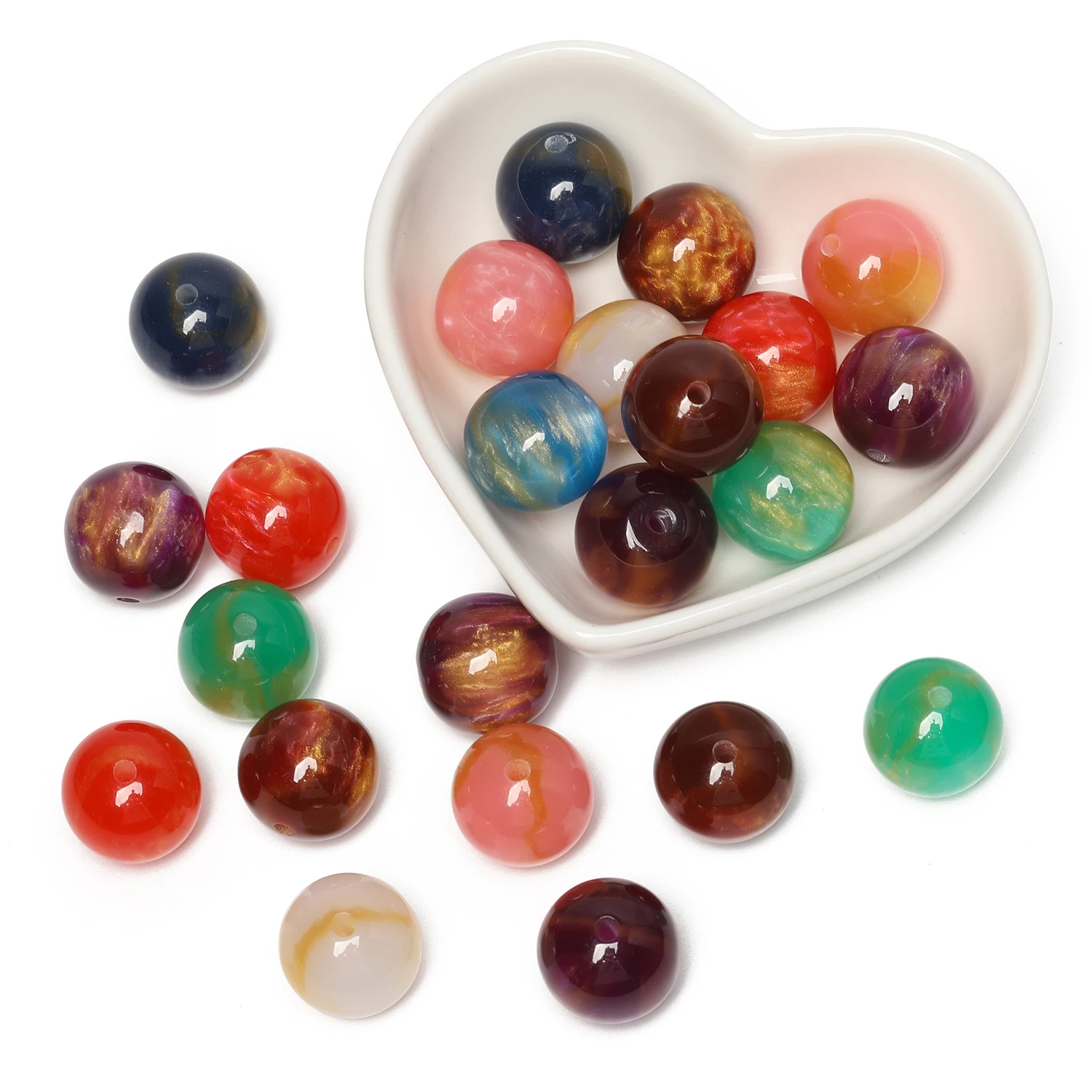 16mm 10pcs Two-tone Resin Galaxy Flash Smudging Round Loose Spacer Beads  for Jewelry Making DIY Bracelets Necklaces Earrings