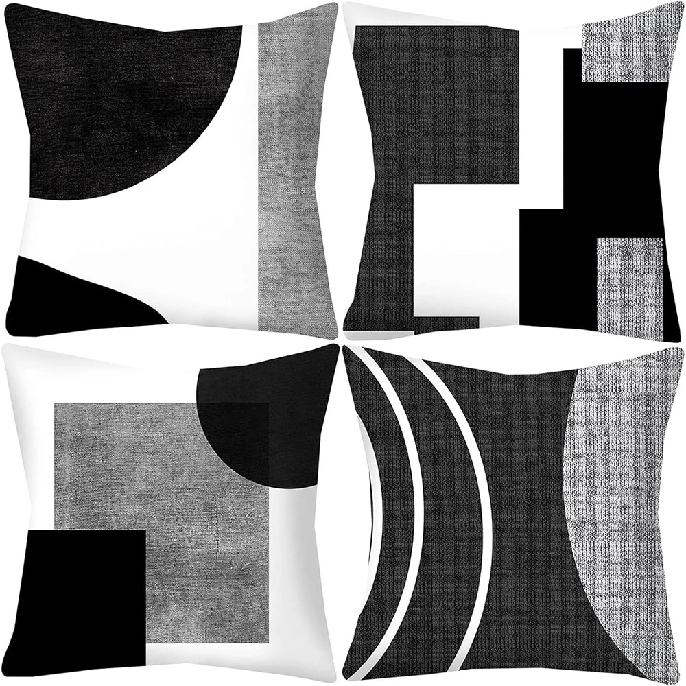 Fundas de almohada con estampado geométrico blanco y negro moderno, fundas de cojines para sofá y silla, decoración de