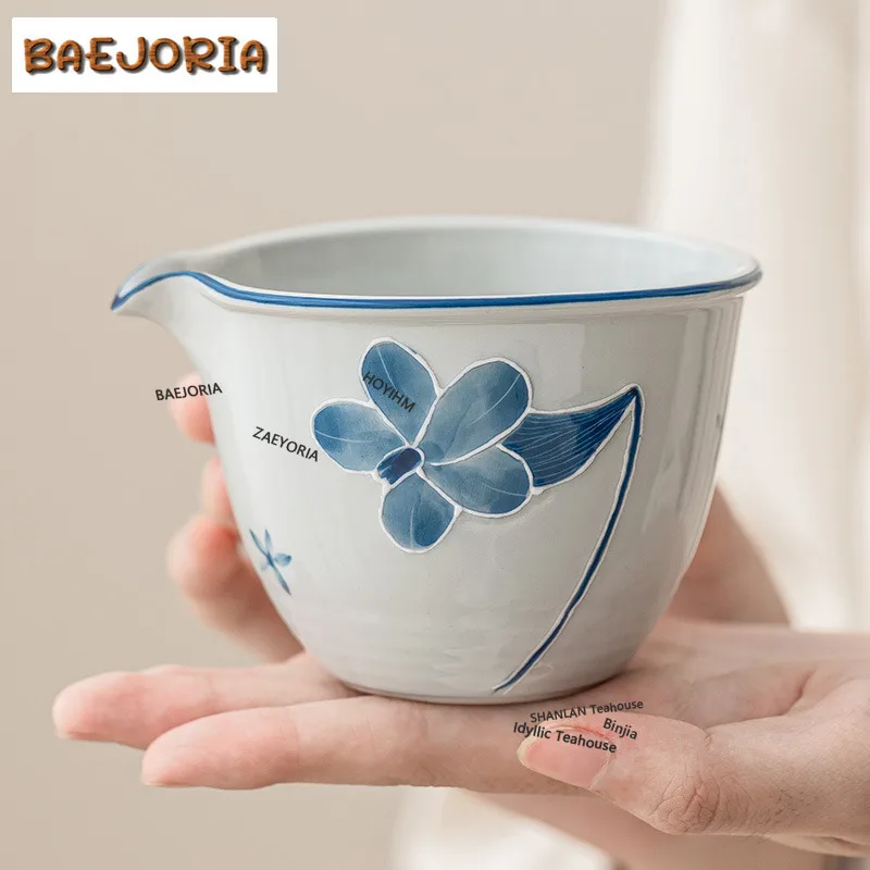 BAEJORIA 185ml Hand Drawn Lily Flower Fair Cup Boutique Ceramic Justice Cup Tea Pitcher Luxury Cha Hai Coffee Divide Teaware