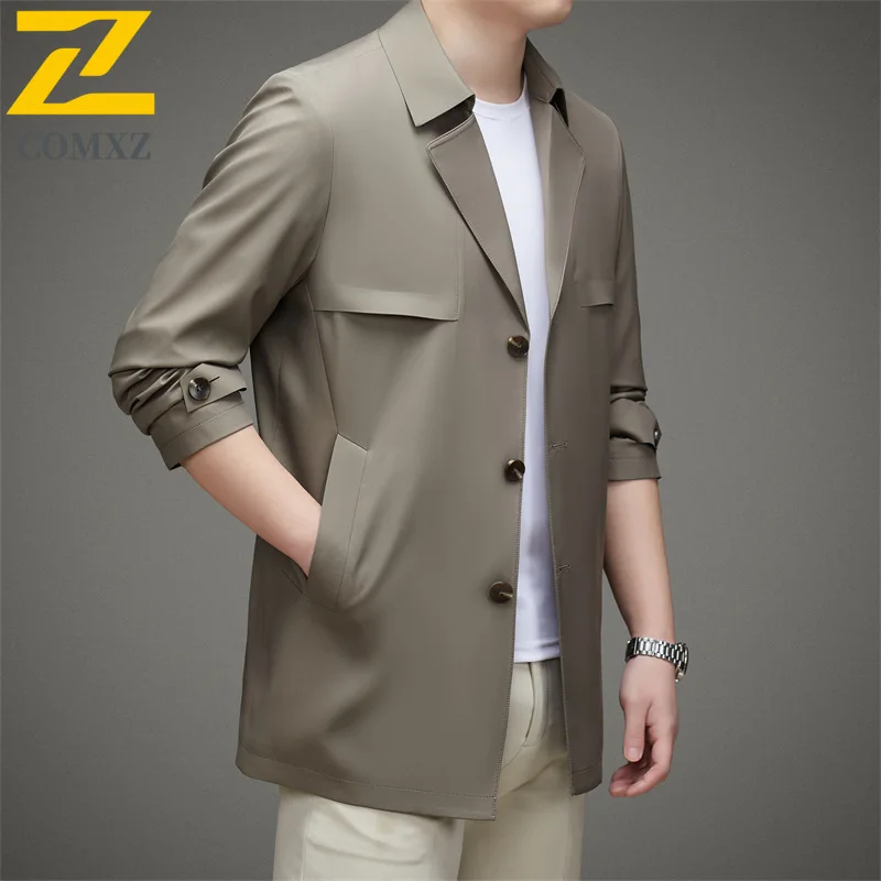 

Новинка осени 2025 года, мужской классический однотонный плащ с отложным воротником, верхняя одежда, элитная модная деловая куртка для отдыха