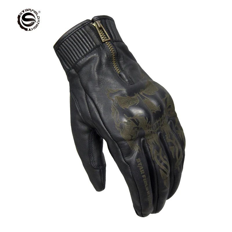 

SFK Black Motorcyle Gloves Full Finger Moto Luvas Real Goatskin Leather Motocylowe Guantes Riding Breathable Wear-resistant
