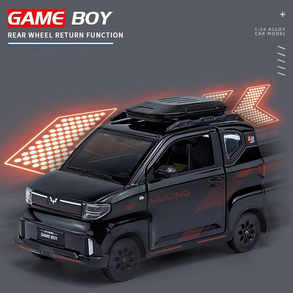 WuLing-Modèle de voiture MINI EV GAME BOY, Diecasts en alliage, Véhicules jouets, Son et lumière, Dos nervuré, Cadeaux pour enfants, 1:24