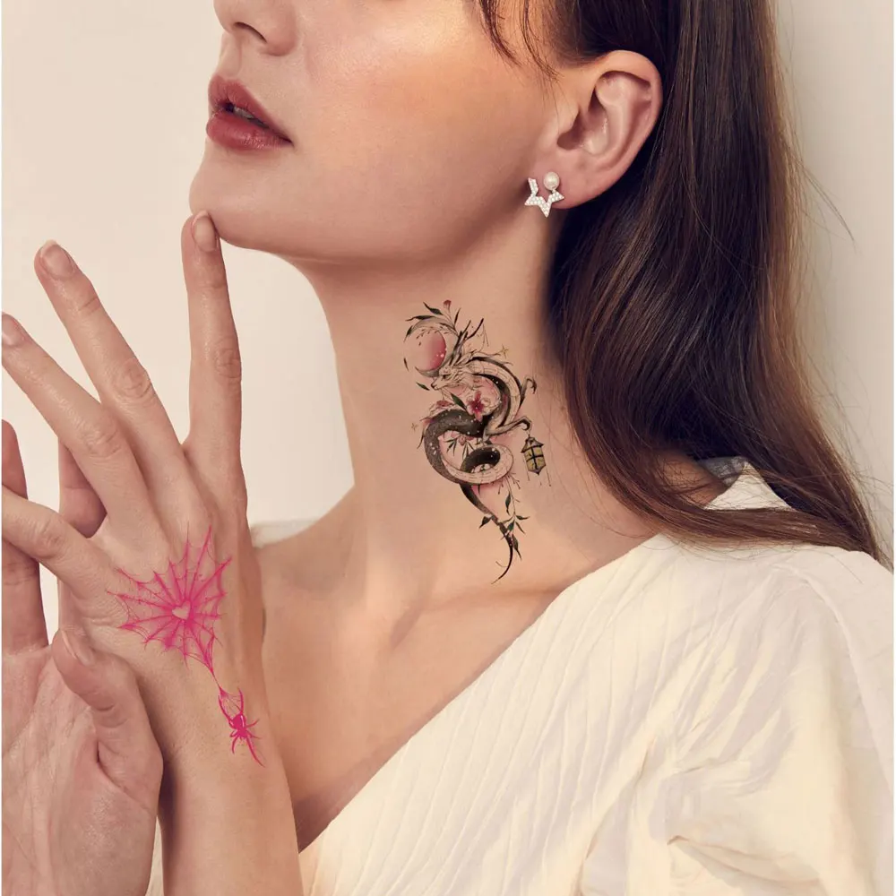 10pcs Colorful Tattoo Stickers for Women Men Dragon Snake Butterfly Flower Fake Tattoo for Girl Temporary Tattoos Waterproof