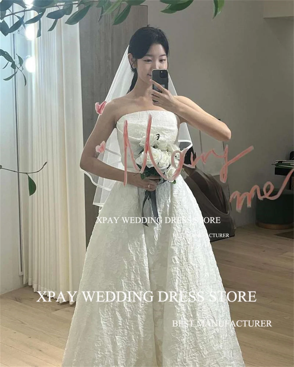 XPAY Strapless Korea Wedding Dresses Real Picture Puff Cotton Bride Gowns Corset Backless Sleeveless Photography Bridal Dress