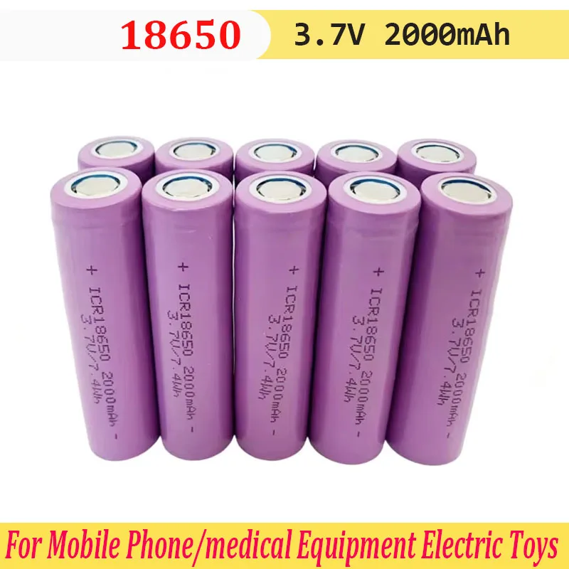 10pcs 3.7V 2000mAh ICR18650 Large Capacity Li-ion Rechargeable Battery for High Intensity Flashlight Headlight Walkie Talkie