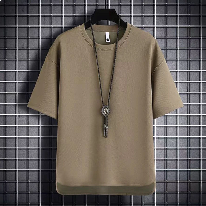 Fashion O-Neck Solid Color Asymmetrical T-Shirts Men\'s Clothing 2024 Summer New Loose Korean Short Sleeve Tops Casual Tee Shirt