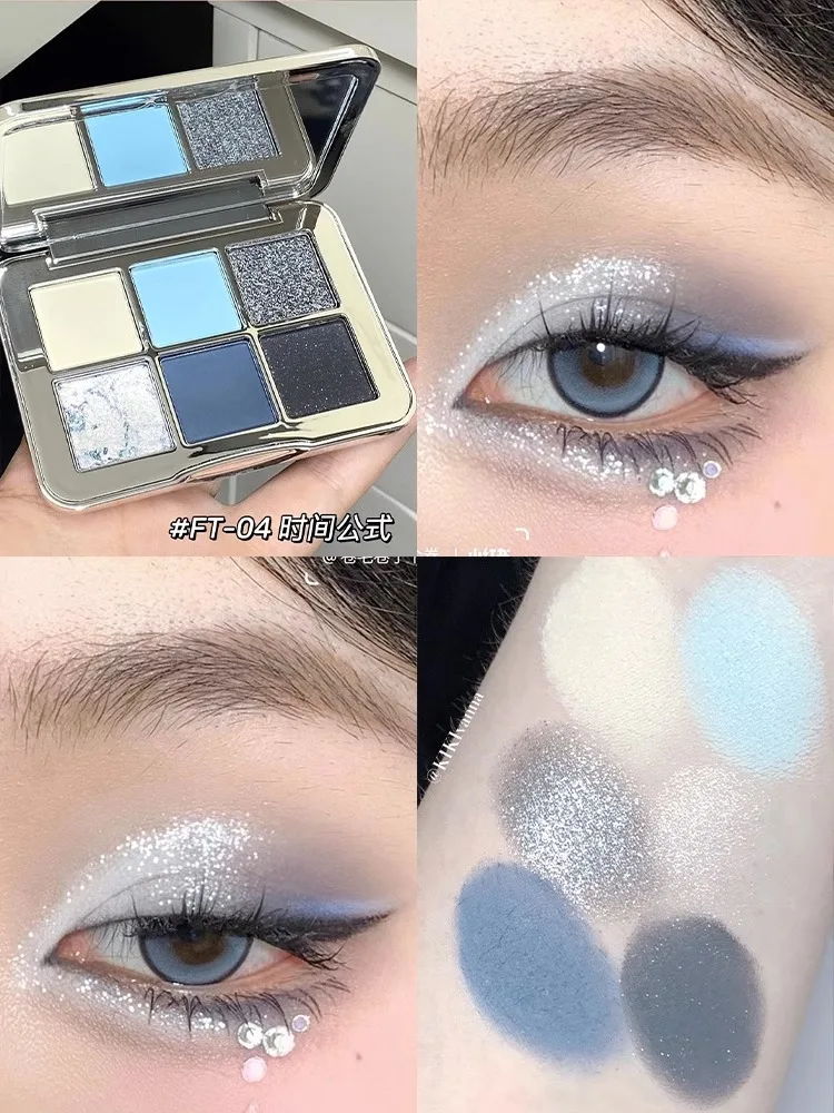 Shedella 6-Farben-Lidschatten Platte Shimmer Matte Perlglanz Blau Grün Lila Farbe Cool Snow Iceberg 2023 Neu