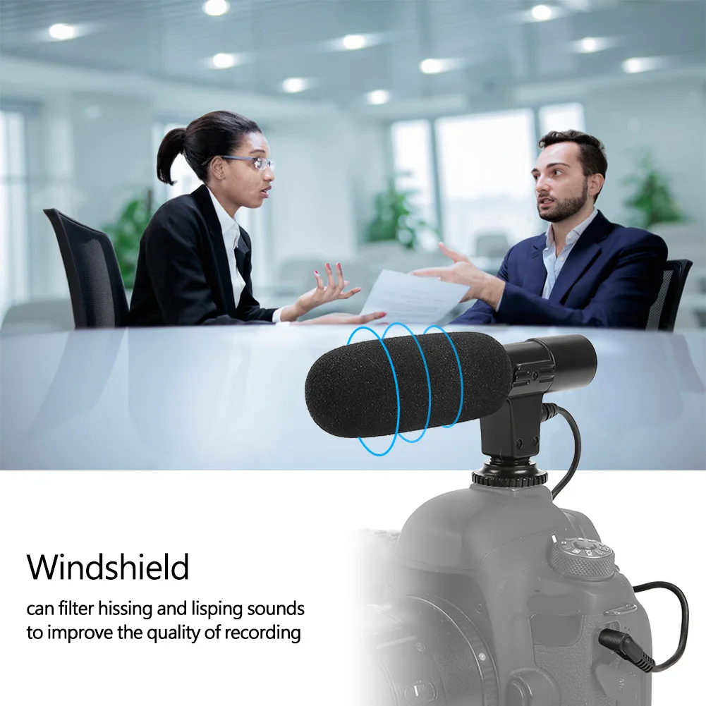 Condenser Microphone Interview Microphone Lightweight Portable Condenser Microphone with Windsheid for Camera Camcorder