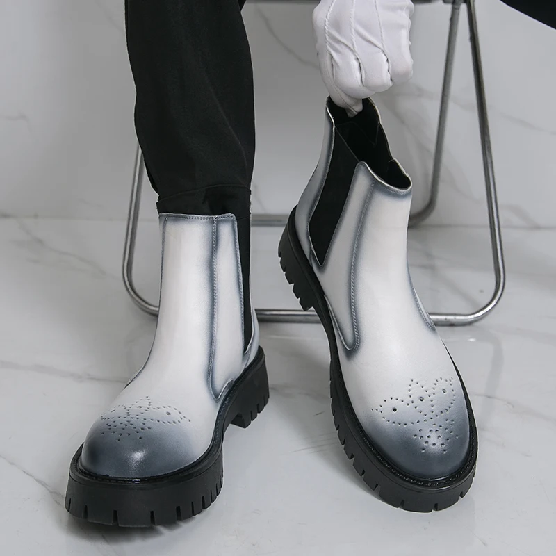 Botas de otoño e invierno para hombre, estilo de diseñador de lujo, ocio y moda, fiesta, zapatos de suela gruesa a la moda para exteriores, 38-46, nuevo