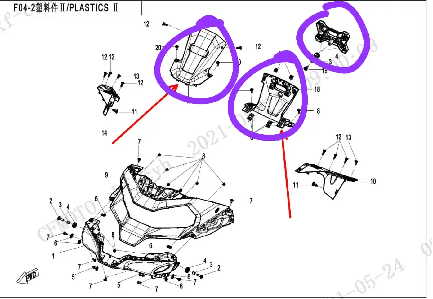 Front and Rear Dashboard cover and connect bracket suit CF800MT OEM code is 6WWV-040301-5001/ 6WWV-040401-5000/ 6WWV-040501-5000