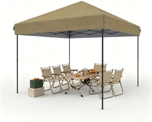 10x10 pop up Canopy Without One Push Instant,Outdoor Canopy Tent with Portable Roller Bag - 4 Weight Bags, 8 Stakes & 4