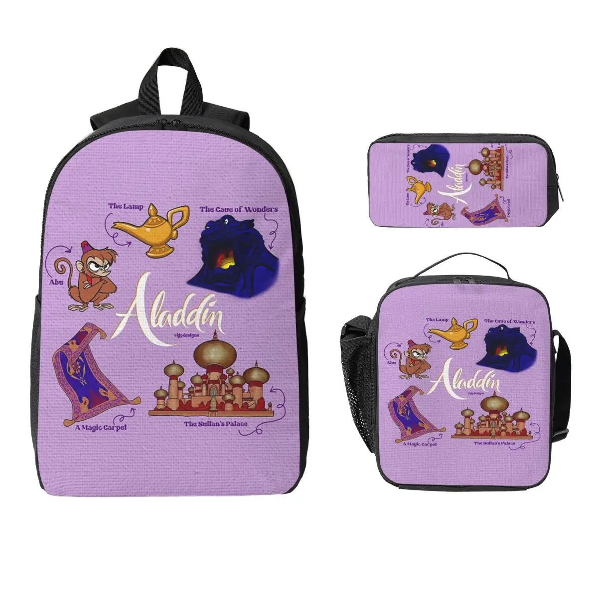 

Aladdin Cartoon Backpack Student Boys Girls BookBag School Bag Laptop Shoulder Bags 3ps Insulated Lunch Bag Pencil Case