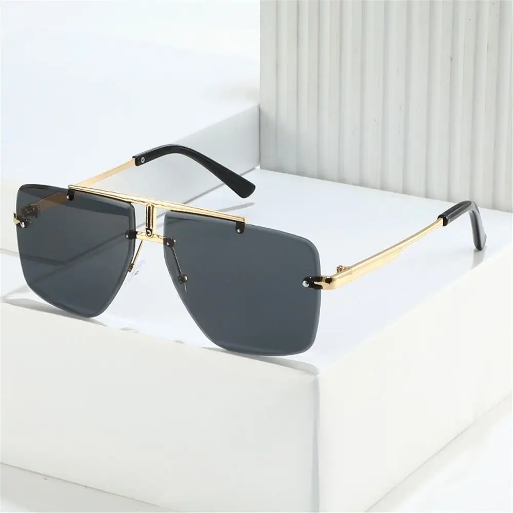 

Oversized Double Bridge Sunglasses Square Frame Frameless Men's Shades UV Protection Rimless Gradient Lens Sun Glasses