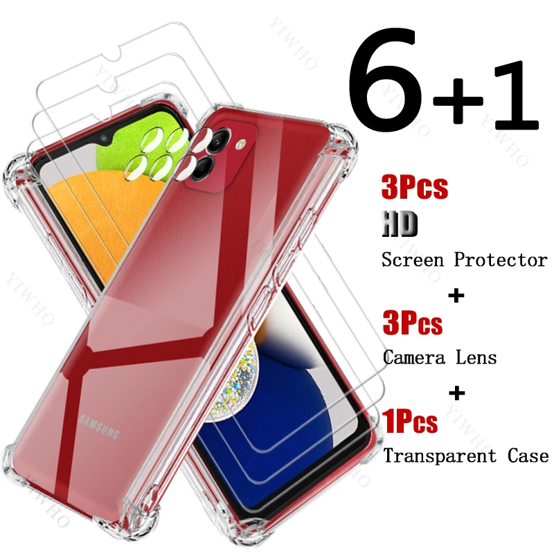 Glue Tempered Glass Screen Protector for Samsung Galaxy A03 Soft Silicone Shockproof Case Safety Camera Lens for Samsung A 03 HD